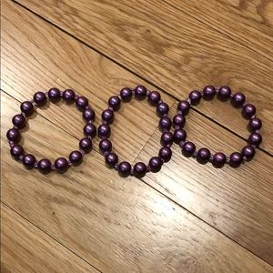 Set of Three Purple Stretch Beaded Bracelets